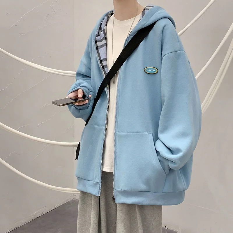

Harajuku Men's Zipper Hoodies Spring Autumn Male Casual Loose Hooded Sweatshirt Korean Style Streetwear Cardigan Hoodys