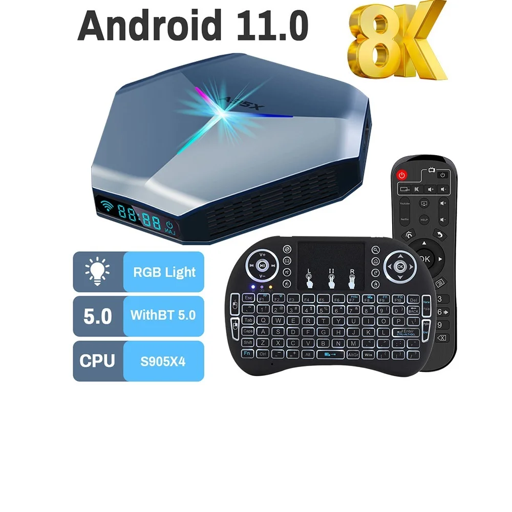 

ТВ-приставка Transpeed на базе Android, Amlogic S905X4, A95X F4, RGB-дисплей, двойной Wi-Fi, 8K, 4K, 3D, BT5.0, медиаплеер, ТВ-приставка