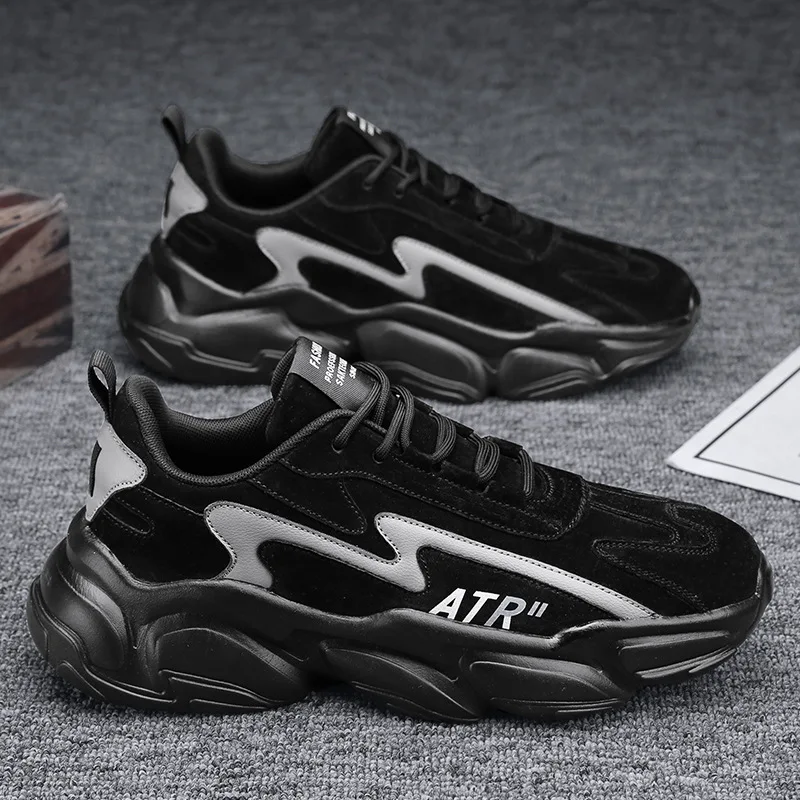 

Мужские массивные кроссовки, Весенняя кожаная повседневная спортивная обувь для бега, легкие Молодежные уличные трендовые кроссовки на то...