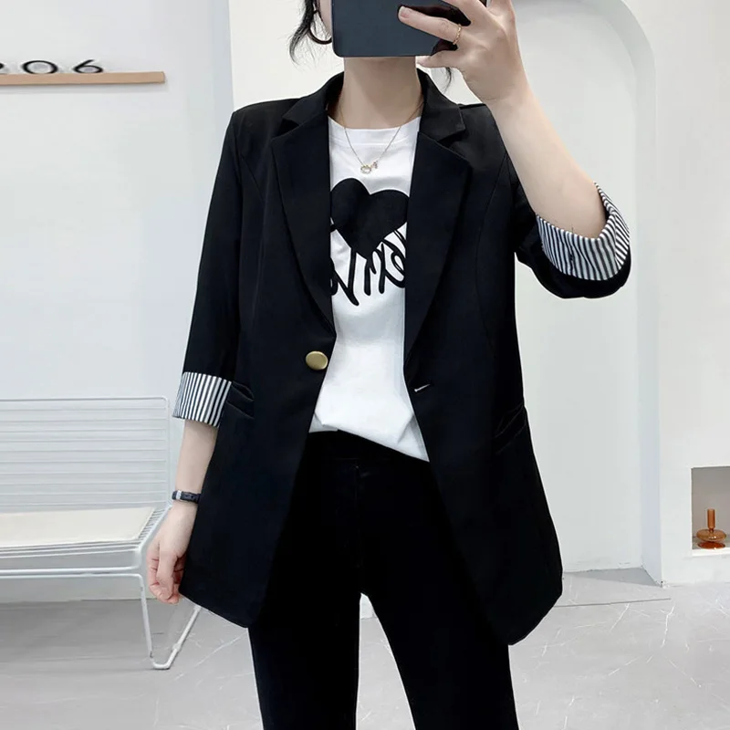 Женский черный блейзер в Корейском стиле офисная одежда для работы модная