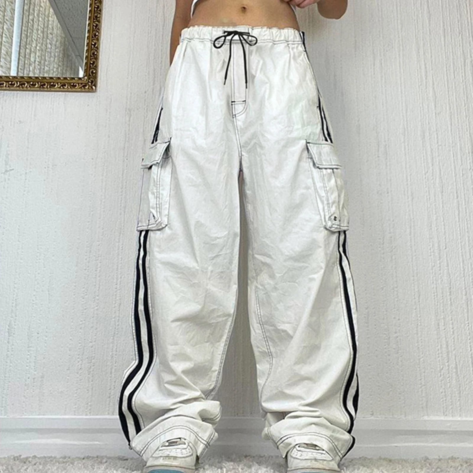 

Wide Leg Women's Pants High Waisted Korean Women's White Sweatpants Harajuku Simple Hip Hop Cargo Pants
