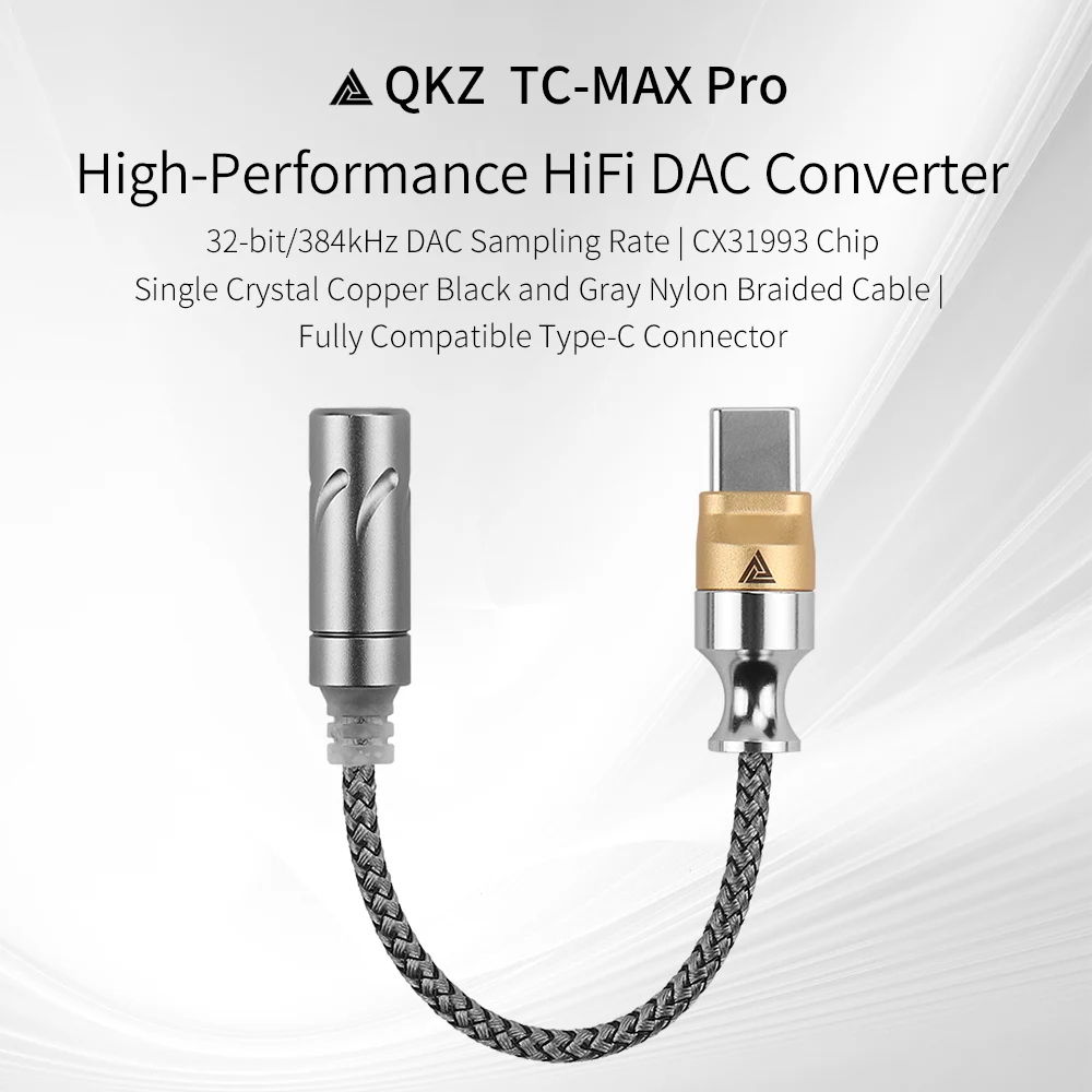 Фото QKZ TC MAX Pro USB Type-C to 3.5mm Audio interface Decoder Adapter Headphone Amplifier CX31993/KT02F20 for iPhone Samsung HUAWEI №2
