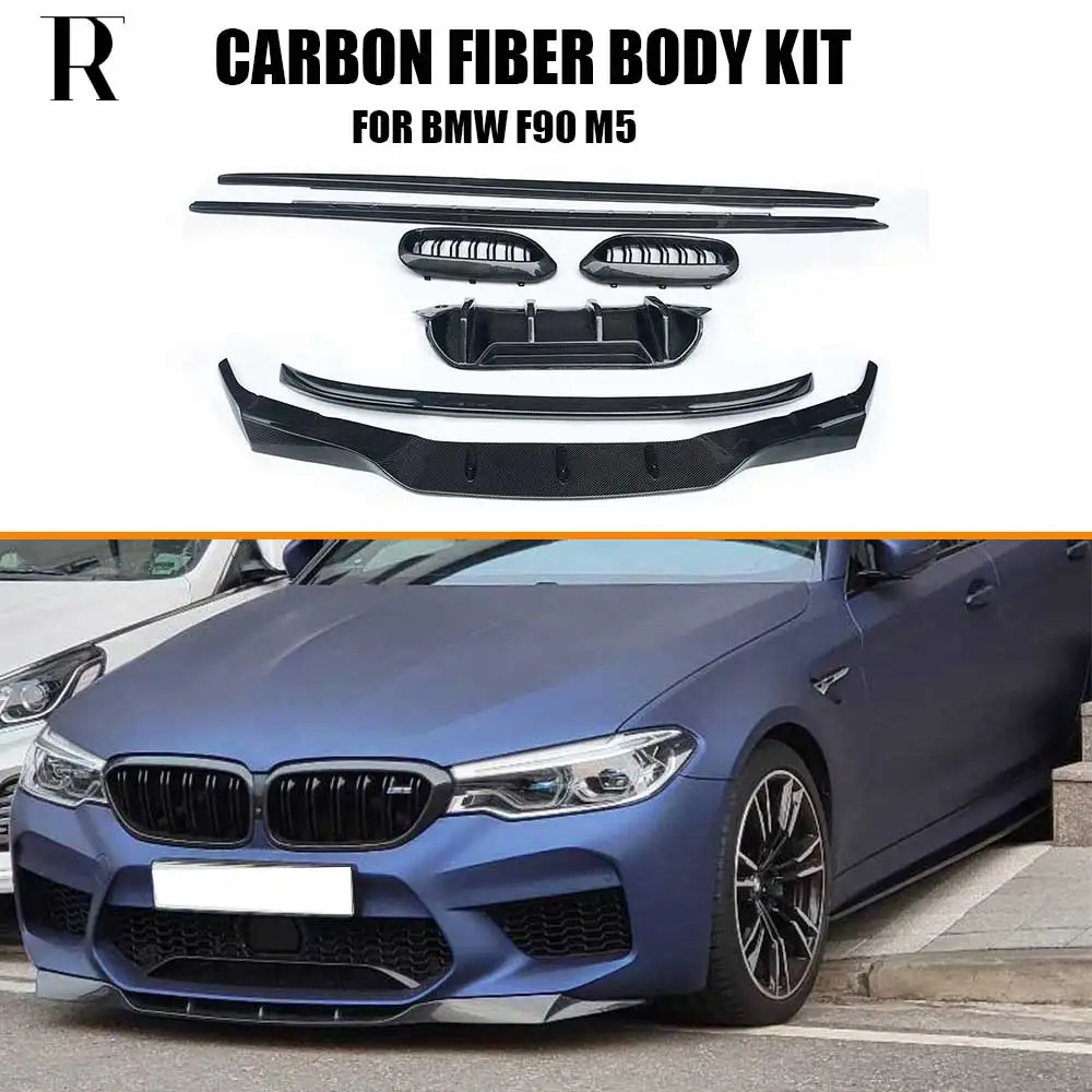F90 M5 Real Carbon Fiber Bodykit Racing Car Styling Body Kit Front Lip & Side Skirt & Diffuser & Grille & Trunk Spoiler