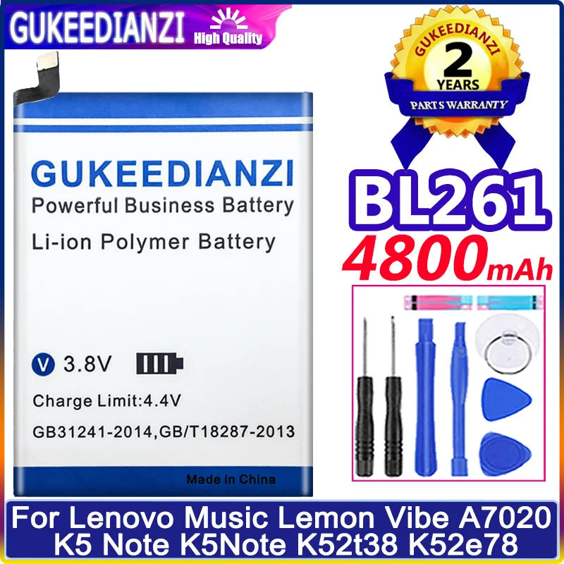

Battery 4800mAh BL261 BL287 For Lenovo Music Lemon Vibe A7020 K5 Note K5Note K52t38 K52e78 Batteries L38012 / K9 Note 6.0 Inch