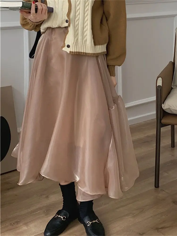 

HziriP Normcore Organza Patchwork Women Gentle Skirts Chic All Match Fashion Slim Casual Office Wear New Femme Party Summer OL