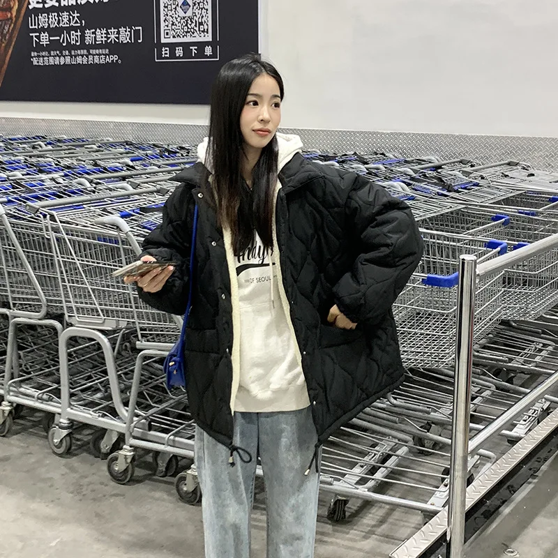 GOPLUS Winter Coat Vintage Diamond Boyfriend Loose Warm Down Cotton Jacket Female Solid Winter Clothes fashion tops 2022 women