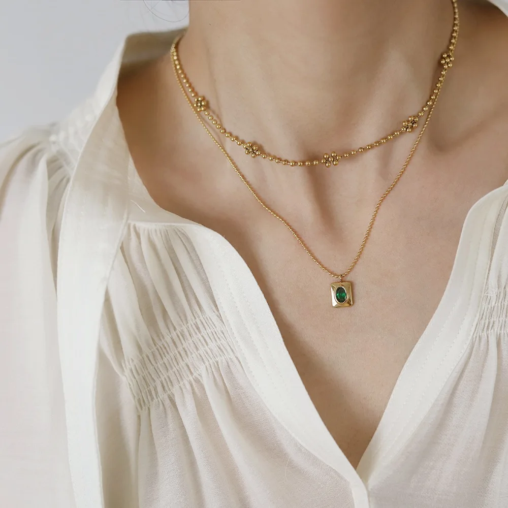 Ожерелье с подвеской из нержавеющей стали фианитом