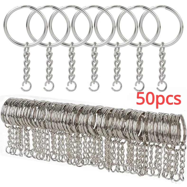 

50pcs Metal Blank Keyring Keychain Split Rings DIY Jewelry Keyfob Key Rings Lobster Clasp Keychains Key Pendant Chains Buckles