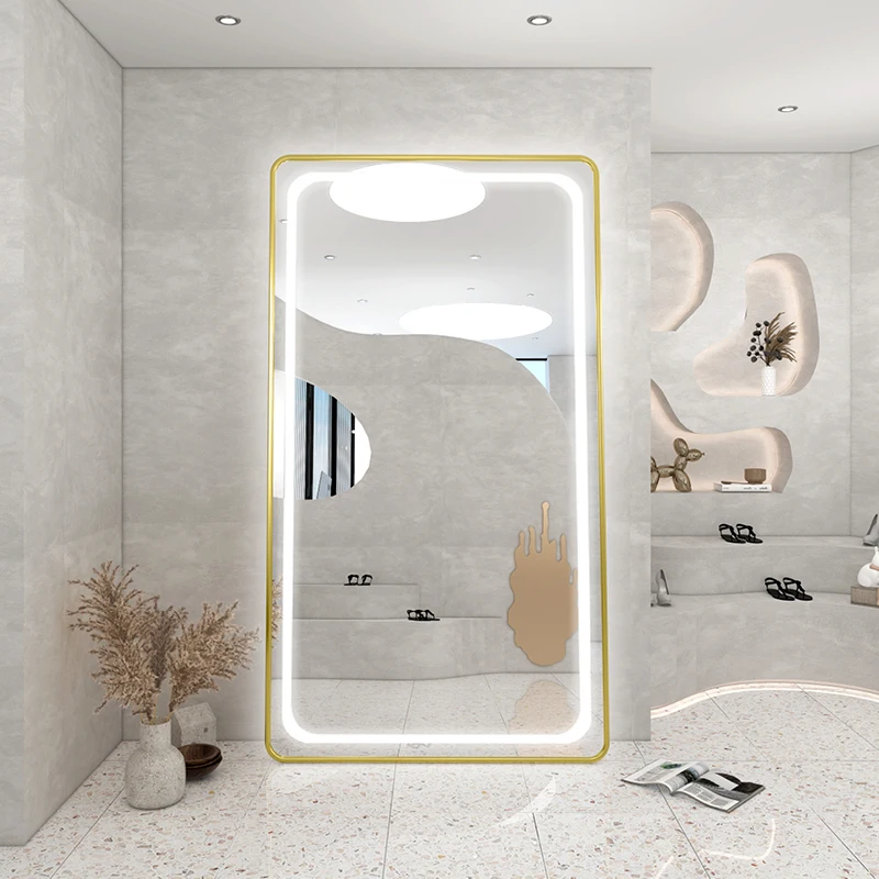 

Modern Backlight Full Length Mirrors Makeup Aesthetic Irregular Plastic Standing Glass Mirrors Espelho Grande Home Decorations