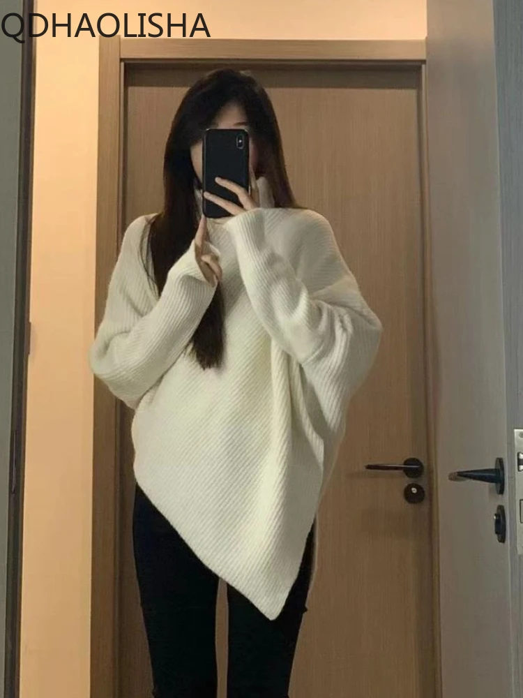 

Women's Sweater High Collar 2023 Autumn Winter New In Korean Version Loose Lazy Knitted Sweater Pullovers Thickened Solid Color
