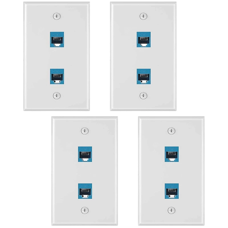 

4 Pieces 2 Port Ethernet Wall Plate, RJ45 Cat6 Female to Female Jack Inline Coupler Face Plates