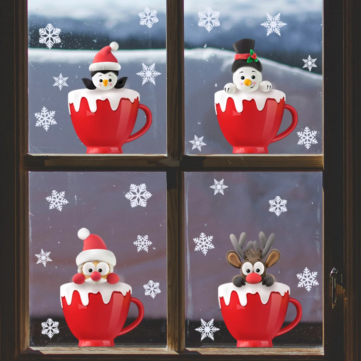 

Рождественские наклейки на стену с рисунком кружки, снежинки, электростатические наклейки, новогодний домашний декор, роспись, стекло, окно, декоративные обои