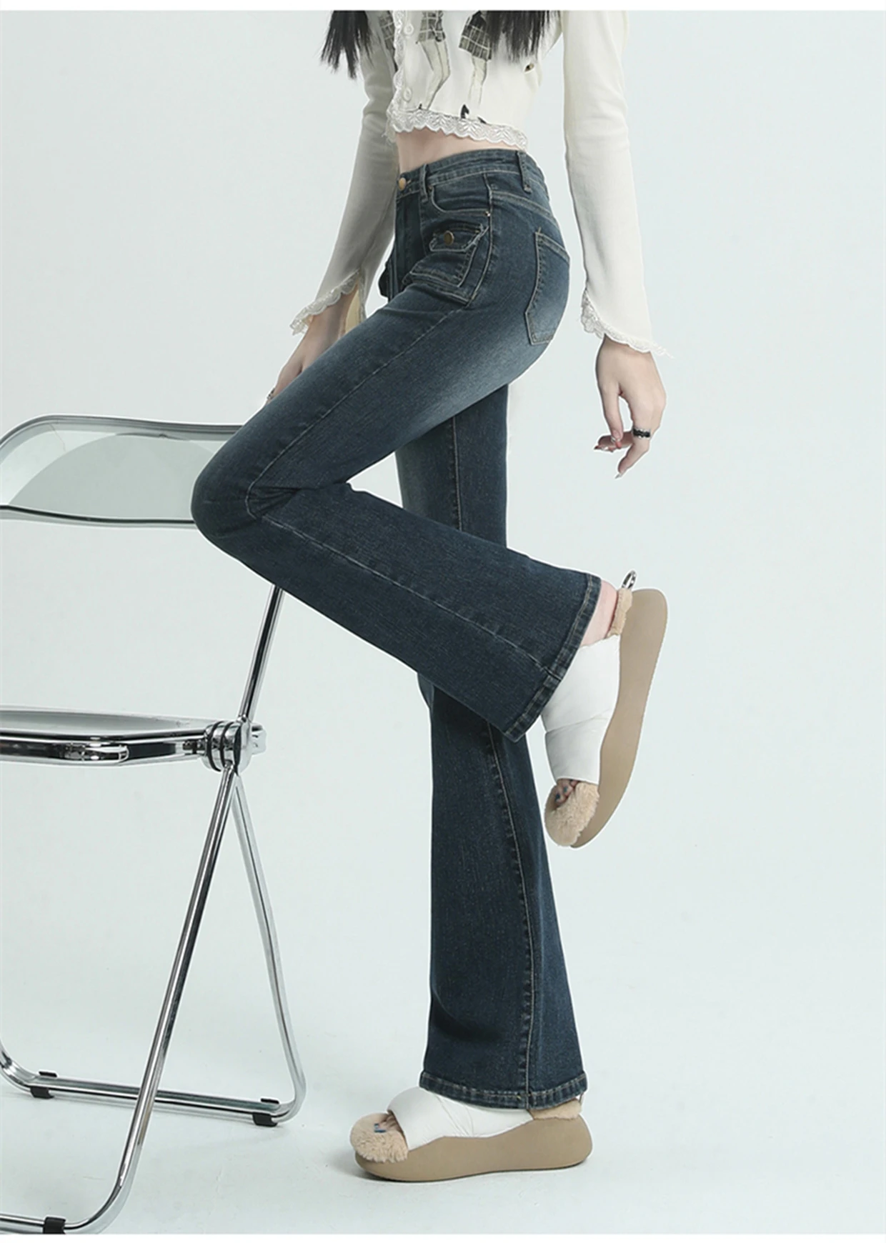 

Джинсы женские Стрейчевые с высокой талией, офисные модные повседневные хлопковые расклешенные джинсы для девушек и женщин, весна-осень