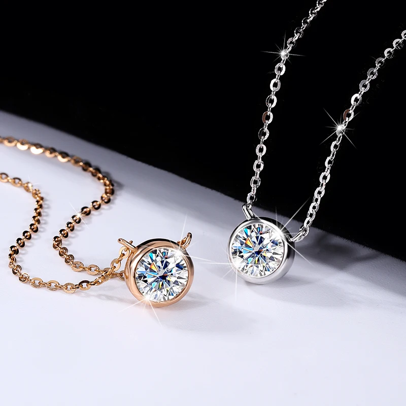 S925 Sterling Silver Bubble Necklace Mosan Diamond One Carat Pendant Single Diamond Simple, Luxury, Versatile Collar Chain
