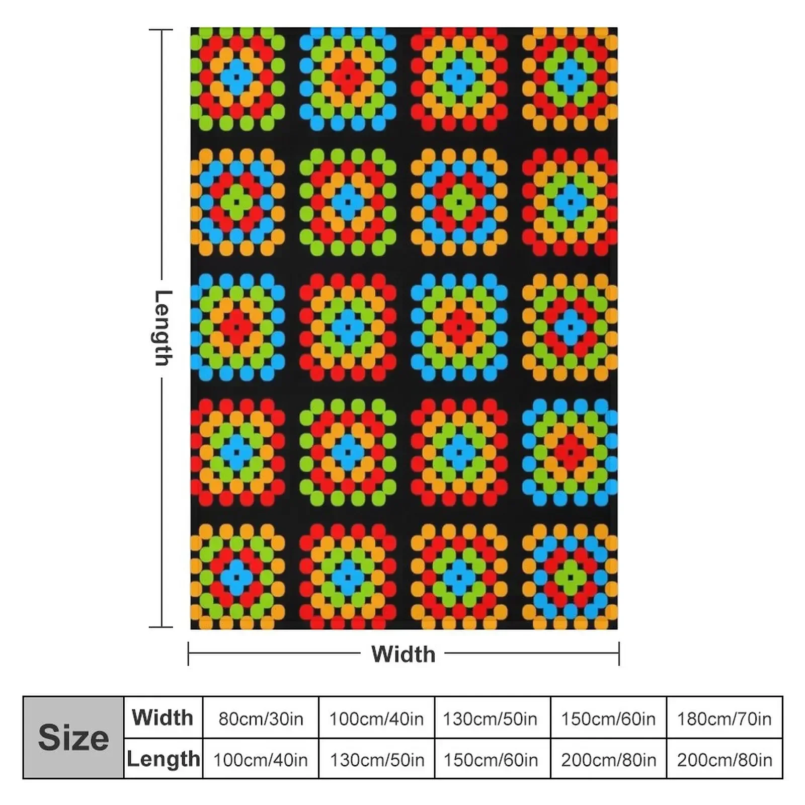 Бабушки Квадраты черный фон синий оранжевый зеленый плед туристическое