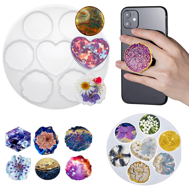 

Fashion Irregular Round Phone Holder Silicone Resin Mold DIY Heart Cell Phone Stand Epoxy Resin Casting Mould Jewelry MakingTool