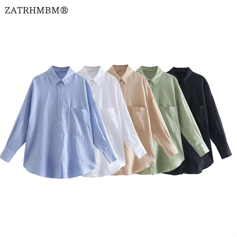 

ZATRHMBM 2023 Весенняя модная многоцветная льняная блузка, винтажная Базовая женская рубашка с длинным рукавом и пуговицами, блузы, шикарные топы