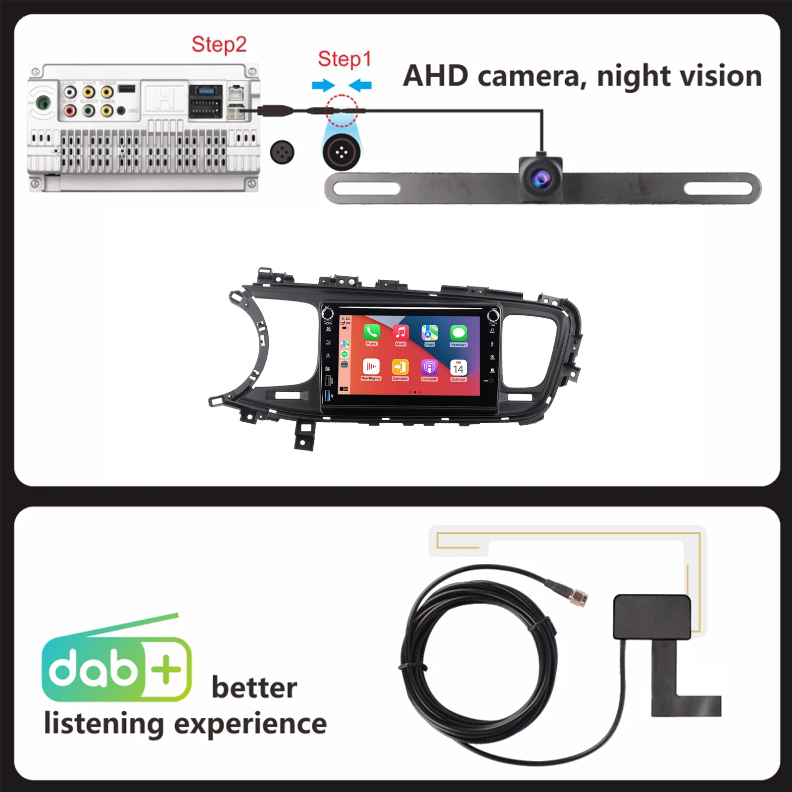 8-дюймовый автомобильный радиоприемник с беспроводной камерой Carplay Android Auto AHD для