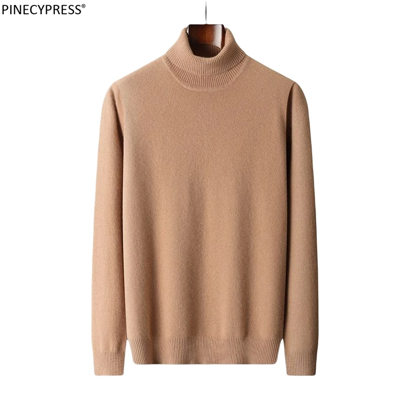 

100% Cashmere Winter Warm Anti-wrinkle Plain Knitwear Man Knitted Pullover Male Casual Long Sleeve Turtleneck Men Sweater
