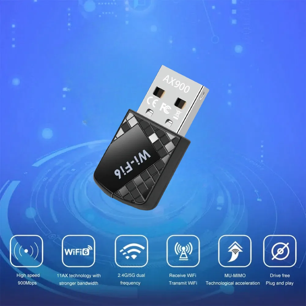 Сетевая карта Wi-Fi 6 900 Мбит/с USB AX900 Adaptador 802.11ax бесплатный драйвер 5 ГГц + 2 4