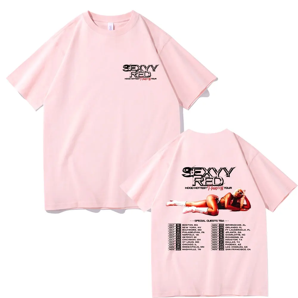 Rapper Sexyy Red Hood Hottest Princess Tour Double Sided Print T-shirt Men Women Fashion Hip Hop Streetwear Unisex Vintage Tees