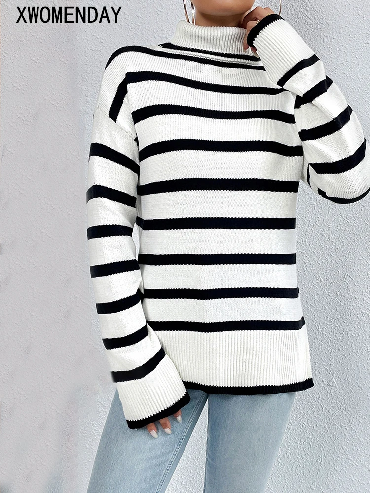 

водолазка свитер женский зимняя,белый в полоску лонгслив женский,элегантное топ женский вязаная,женская одежда осенняя,пуловер женский новинки