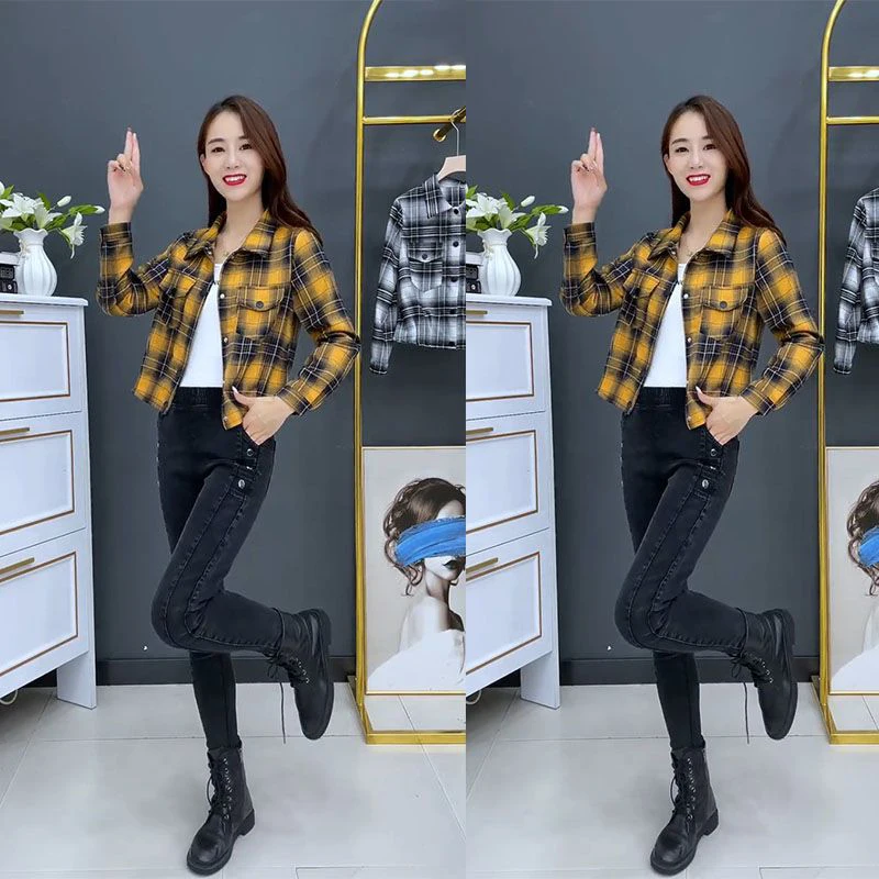 Японские модные рубашки женские весенне-осенние короткие утягивающие топы с