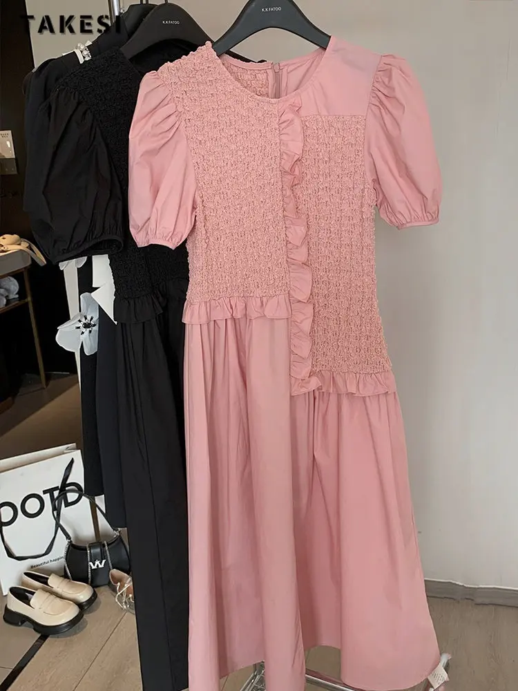 

Женское лоскутное платье средней длины, повседневное элегантное Классическое однотонное офисное платье с коротким рукавом и круглым вырезом, лето 2023