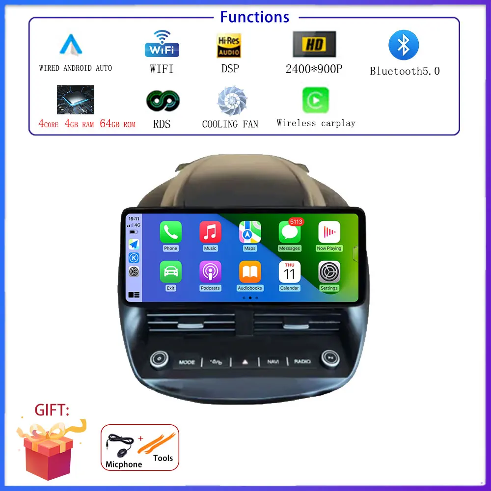 

Android 14 Автомобильный радиоприемник Мультимедийный плеер Беспроводной Carplay для Ford Kuga 2013-2018 HD Экран 4G + Wi-Fi BT GPS Навигация DSP Стерео