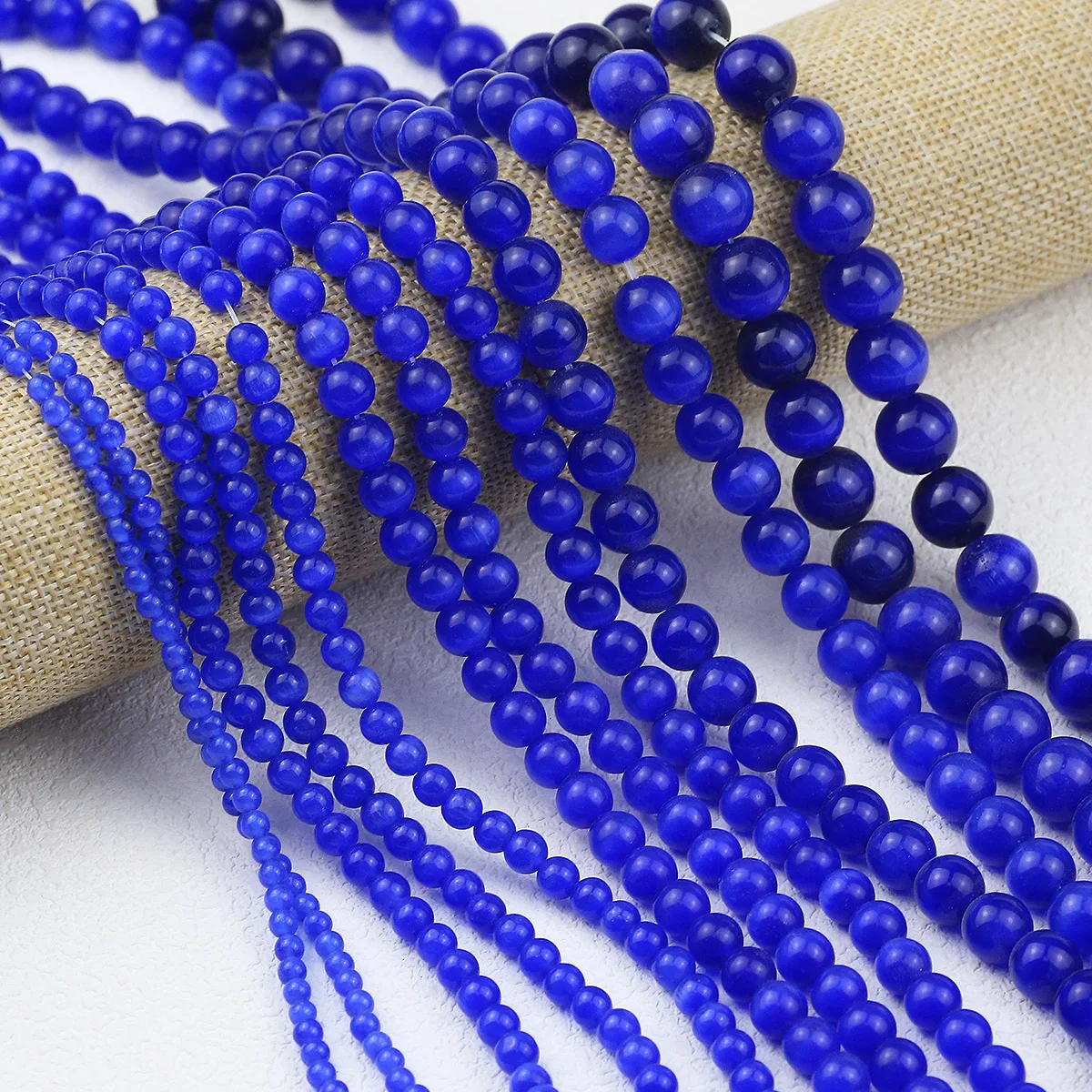 Бусина кошачий глаз синий натуральный гладкий камень свободные круглые