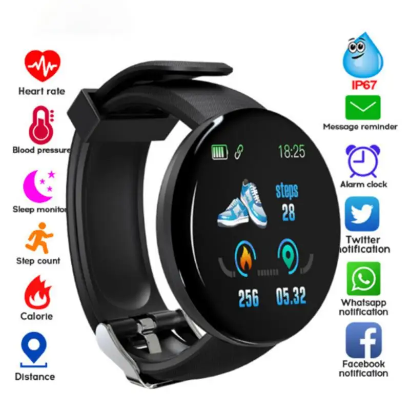 

D18S Smart Watch Round Blood Pressure Heart Rate Monitor Women Fitness Tracker SmartWatch Android IOS Men Fashion Electron Clock