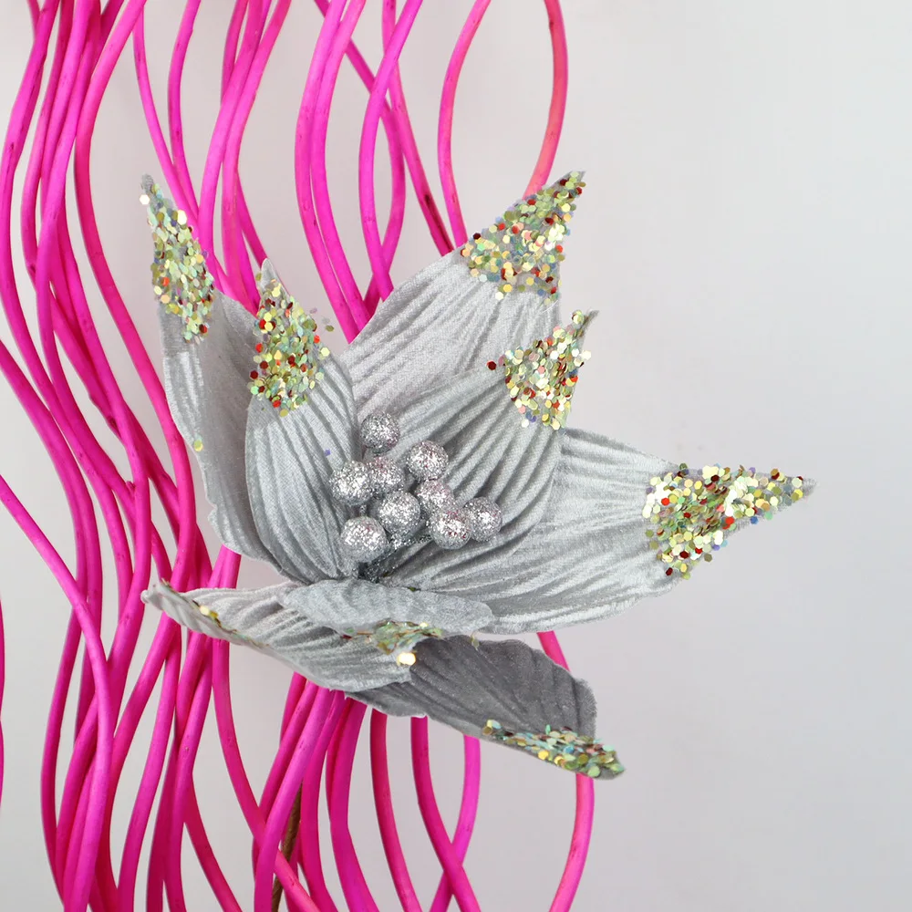 

1 шт. искусственный бархат, рождественский цветок с блестящей пудрой для украшения рождественской елки, товары для дома, цветочный дисплей, ветка