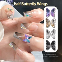 5pairs aurora half butterfly wings nail charms crystal flashing leftright stitching rhinestones 3d manicure accessories 510mm