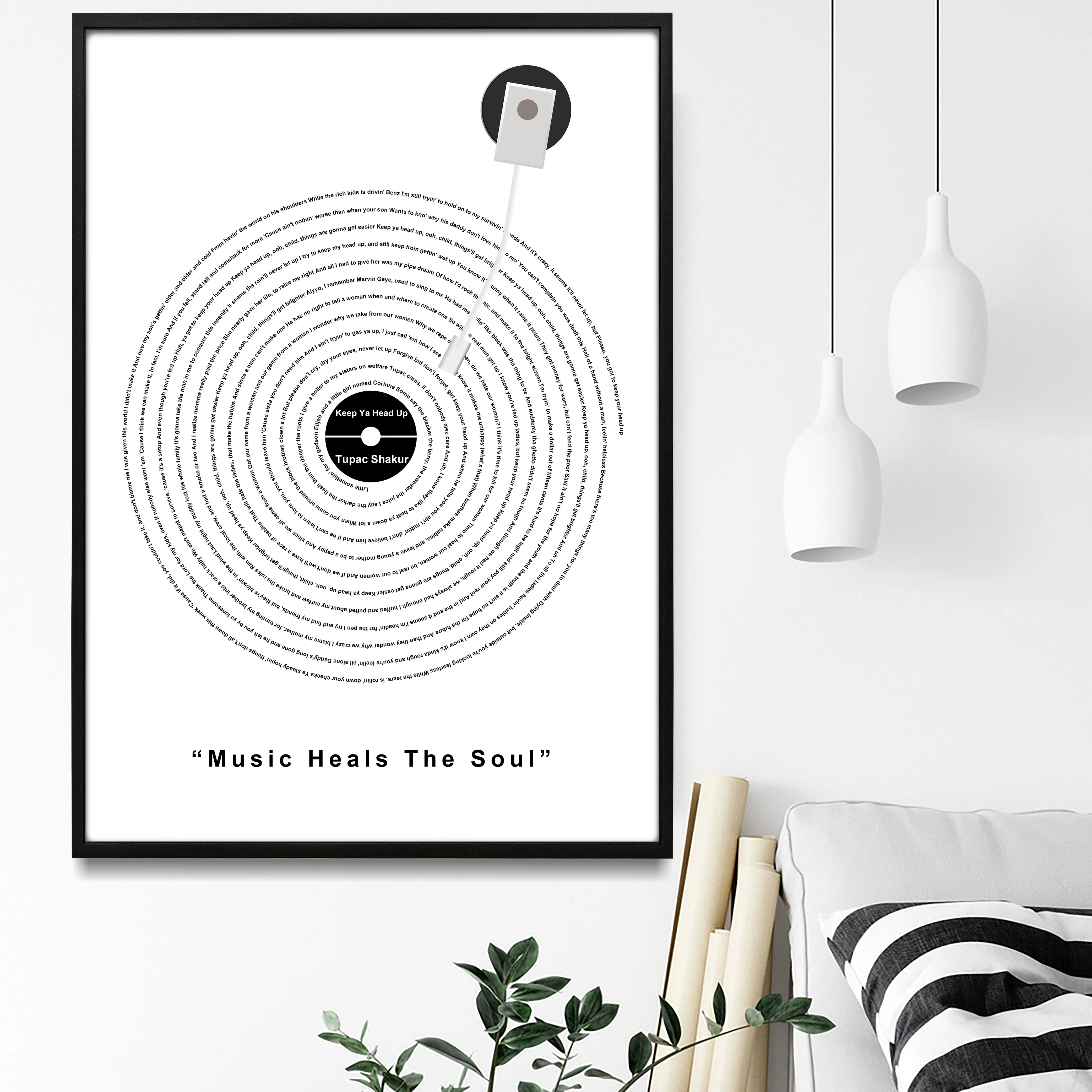

Custom Vinyl Lyrics Print Poster music heals the soul Quote keep ya head up Music Wall Art Anniversary Wedding Gift Present