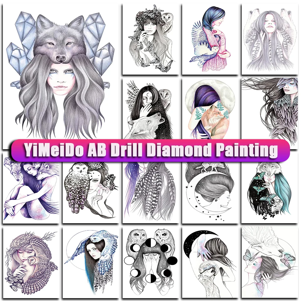 

YiMeido DIY AB алмазная живопись Девушка Животные полная Алмазная мозаика вышивка мультфильм Вышивка крестом Искусство домашний декор