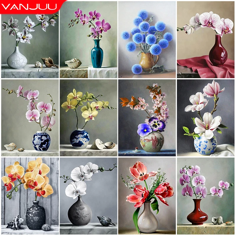 

Алмазный рисунок «сделай сам» 5D Вышивка крестиком Полный Круглый Алмазный цветочный горшок набор для алмазной вышивки мозаика Стразы дома...