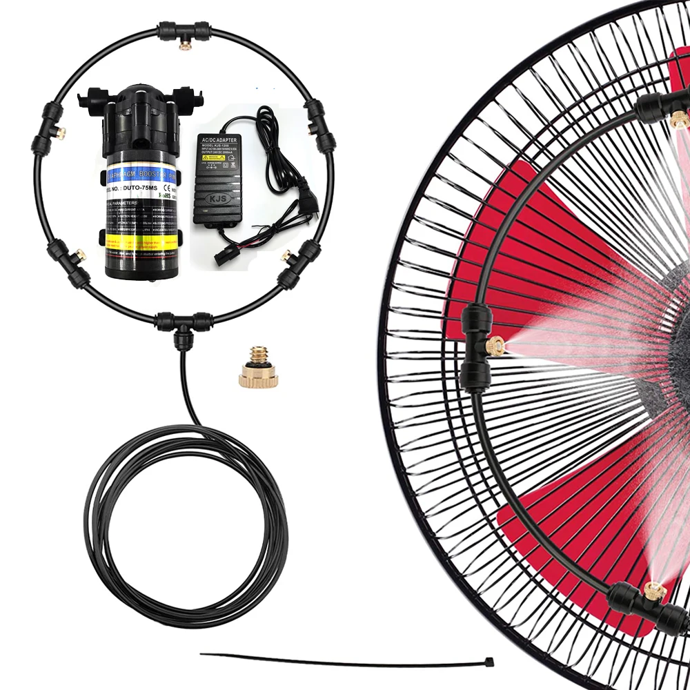 

Misting Fan Ring System 4/5/6Nozzles with 70 PSI DC 24V Self Priming Pump for Cafe Restaurant Outdoor Cooling Low Noise