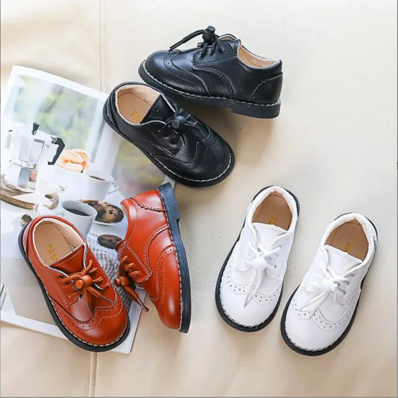 

2022 New Boys Girls Leather Shoes Children Performance Shoes Soft Sole Anti-Slip Lace-up Kids Flat Shoes For School Party
