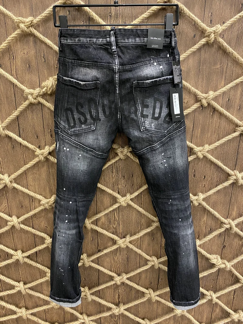 New Men's Dsquared2 Buttons Jeans Ripped For Male Skinny  Pants Men's Denim Trousers Top Quality Slim Jeans A383