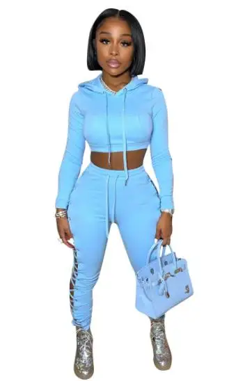 Women Tracksuits Sexy Piece Sets Summer Hollow Out Cross Lace-Up Hoodie Crop Top Solid Color New Casual Drawstring Fitness Suit