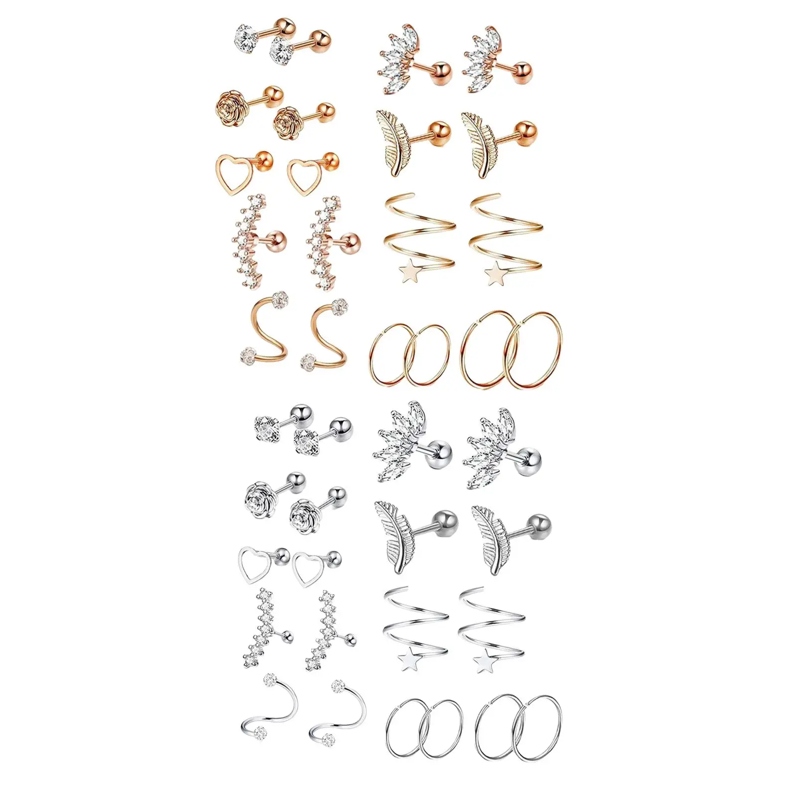 

Серьги-гвоздики из нержавеющей стали, комплект ювелирных украшений для пирсинга тела, сердце, звезда, корона, 20x