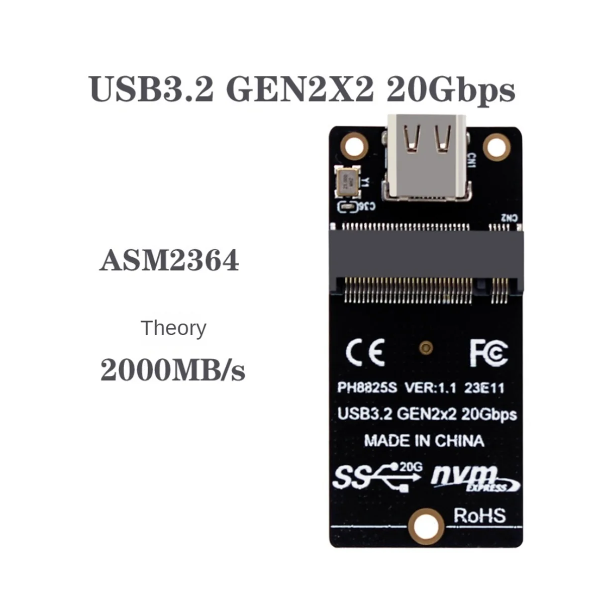 Переходник NVME на USB 3 2 Type-C адаптер M2 SSD ASM2364 2230 GEN2 X2 20Gbps поддержка Nvme 60/80/42/