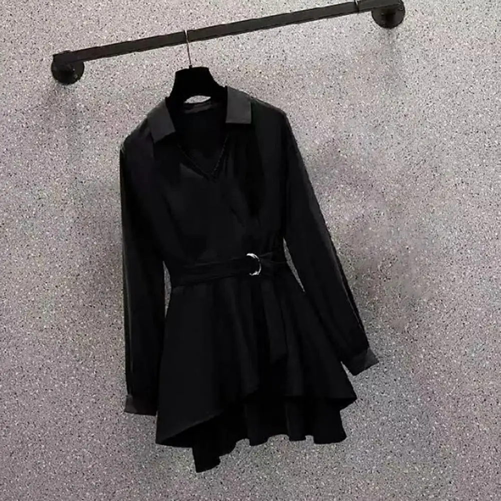 

Classic Casual Shirt Soft Plus Size Comfortable Elegant Adjustable Belt Tunic Shirt Jumper Pullover Shirt Mid-Length