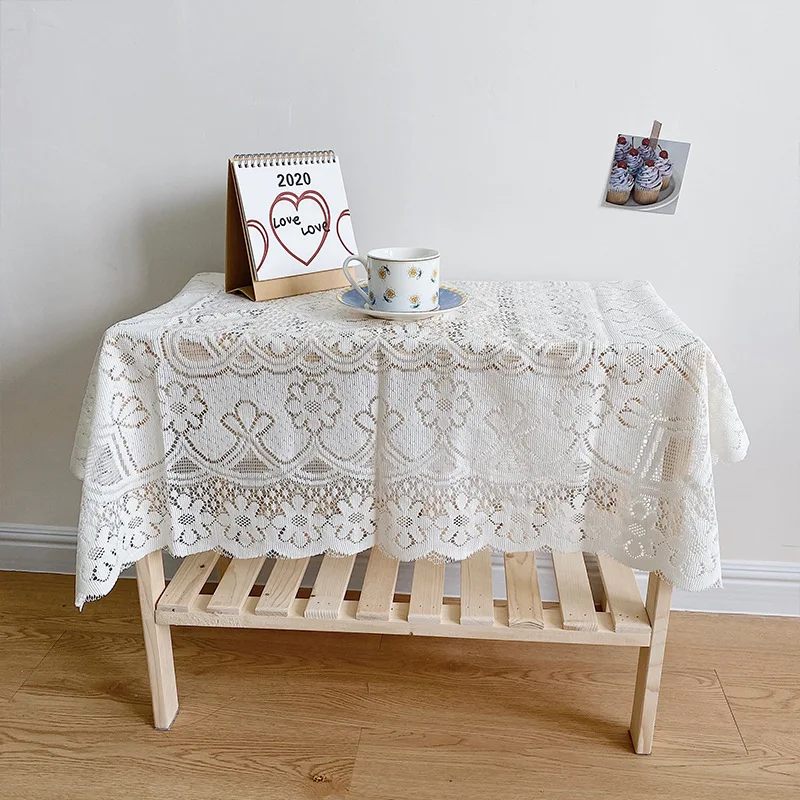

Korean White Lace Hollow Tablecloth Retro France Embroidered Flower Table Cover Cloth Home Wedding Party Decorative Supplies VC