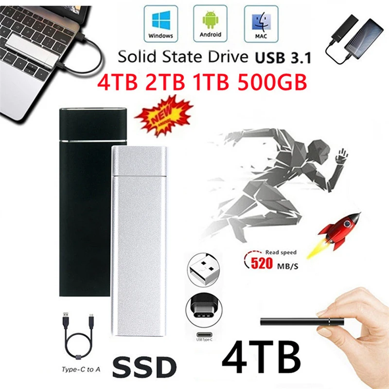 

Оригинальный внешний SSD-накопитель, 1 ТБ, 500 Гб, мобильный твердотельный жесткий диск USB 3,1, внешний SSD-накопитель Typc-C, портативный жесткий диск