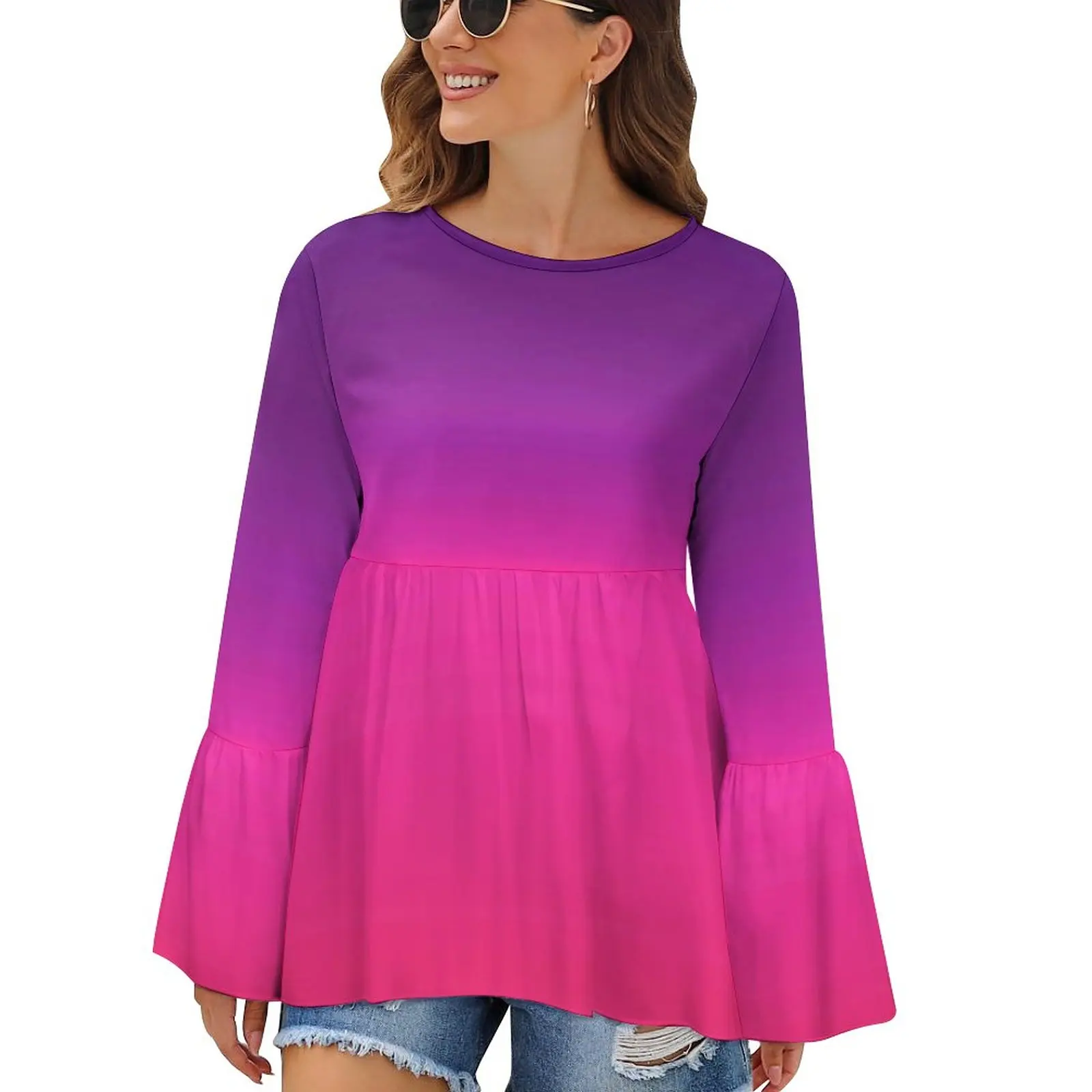 

Ombre Abstract T-Shirt Purple And Pink Trendy Long Sleeve T-Shirts Street Fashion Oversized Tees Hot Women Pattern Clothing