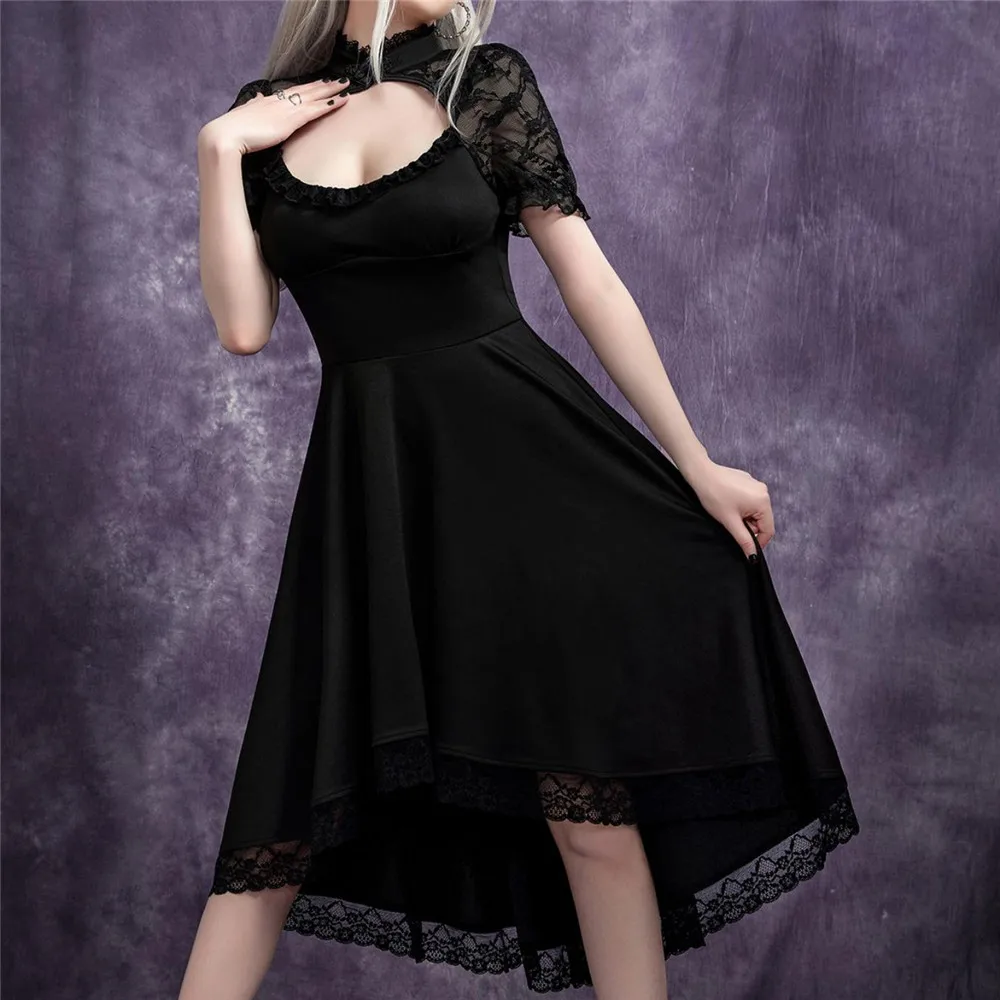 

Women Dresses With O-neck Sexy Gothic Black Dress For Party Skin-friendly Summer Dress Robe Vestido Elegant Evening Dress Skirt