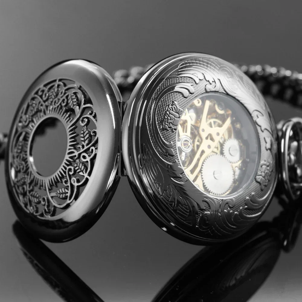 Черные ретро механические карманные часы для мужчин и женщин FOB ручной ветер