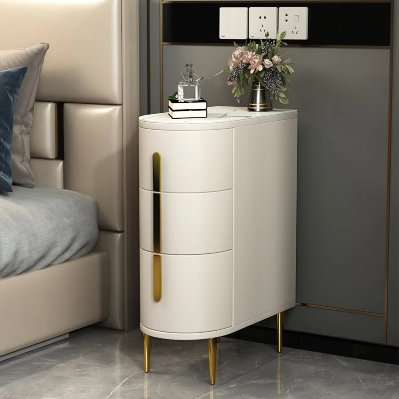 

Nordic Solid Wood Drawer Bedside Table Slate Tabletop Bedroom Cabinets Ultra Narrow Bedroom Nightstand Multi Layer Home Furnitur