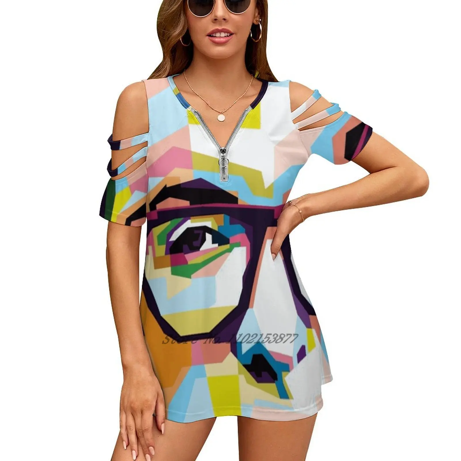 Футболка Elvis Costello In Wpap на молнии с абстрактным геометрическим рисунком, повседневные топы, пуловер с вырезами, Женский Топ, футболки Elvis Costello